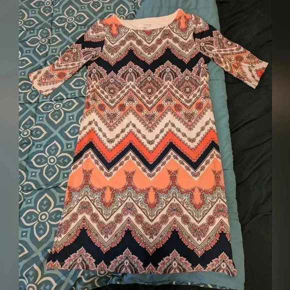 Studio One Shift Dress Womens Casual Career Chevron Pockets Lined SZ M - Picture 1 of 3